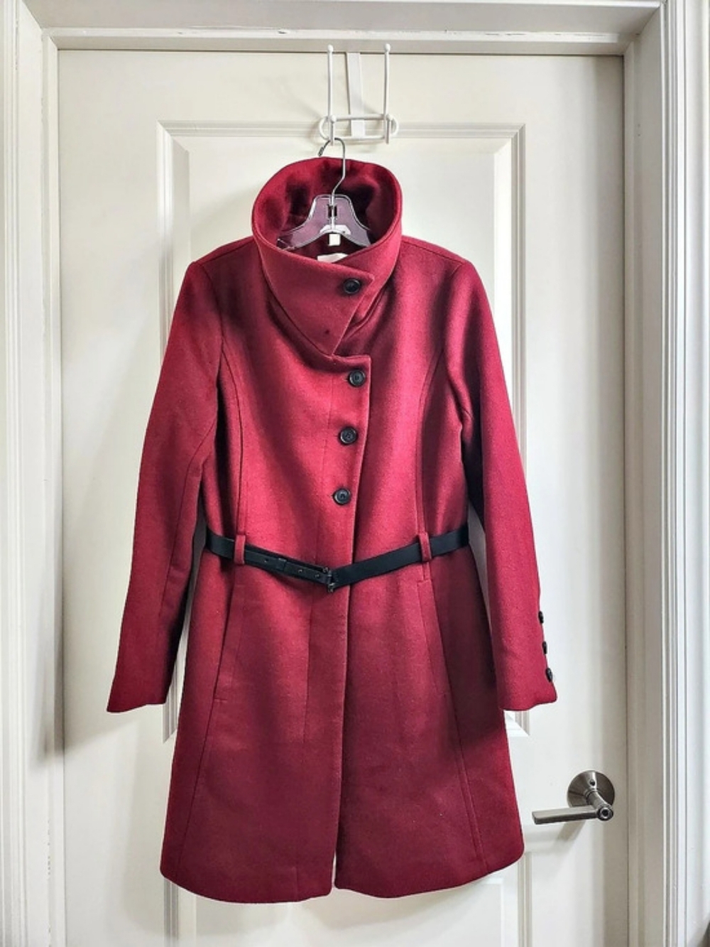 SOIA & KYO Belted Wool Blend Coat in Red Like New